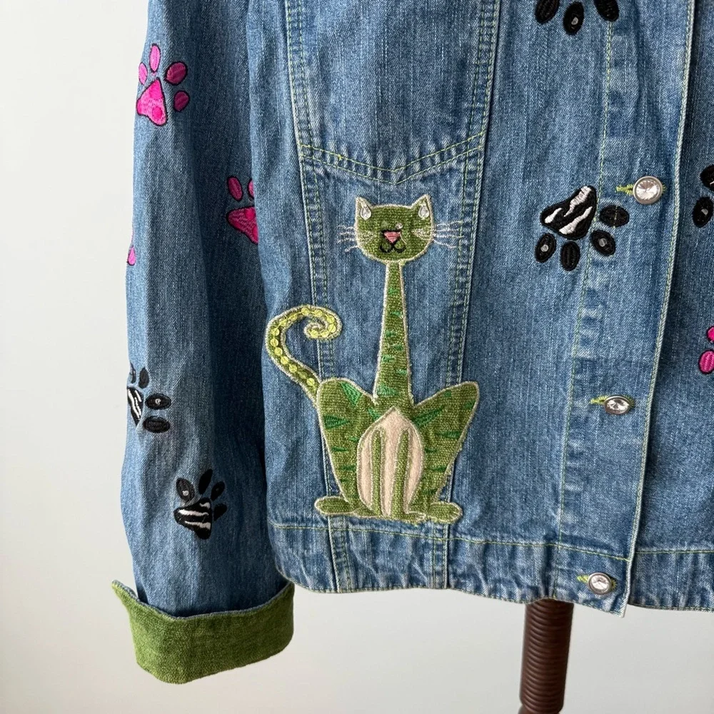 🐾 Blue Bayou Cat Embroidered Denim Jacket XL - Picture 8 of 15